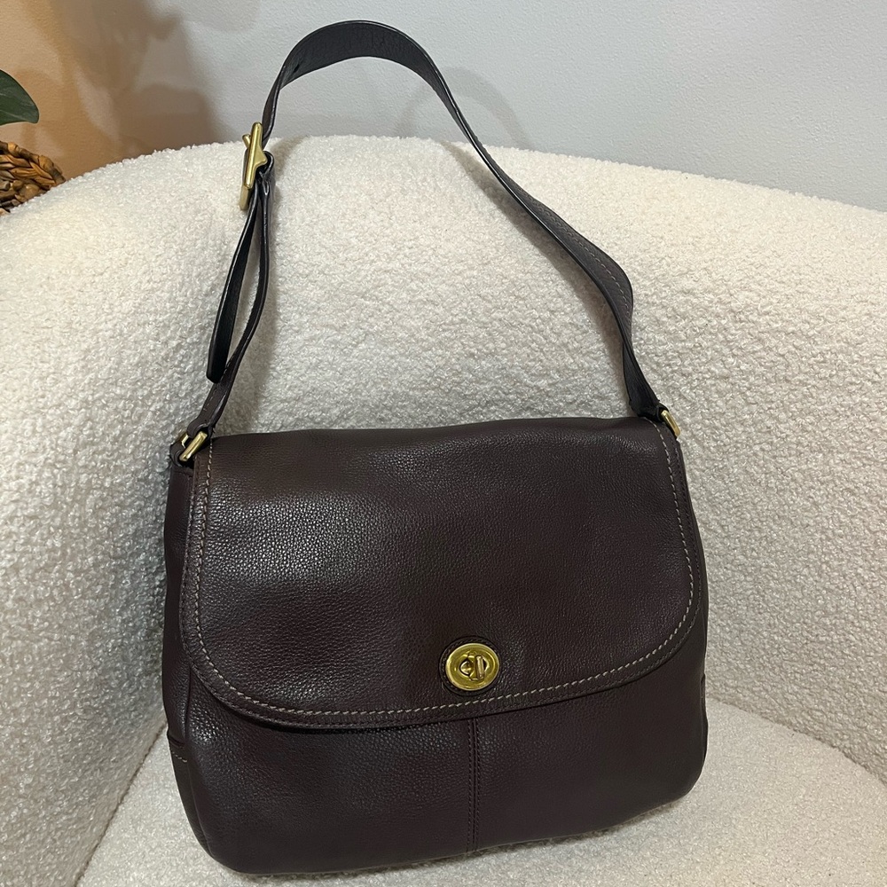Coach Chocolate Brown Turnlock Closure Park Leather Flap Shoulder Bag F23288